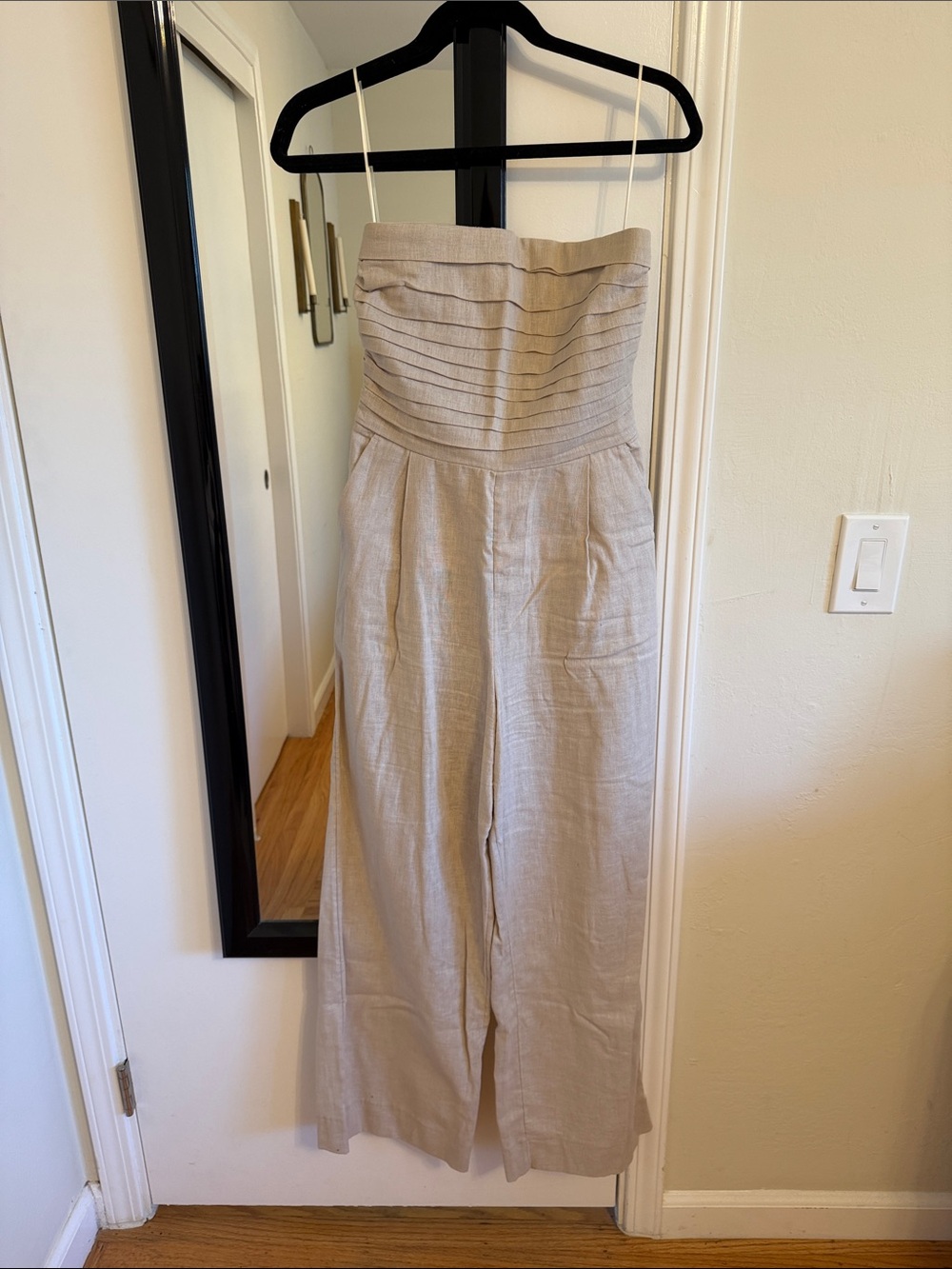 Abercrombie Emerson Linen-Blend Strapless Jumpsuit in Oatmeal